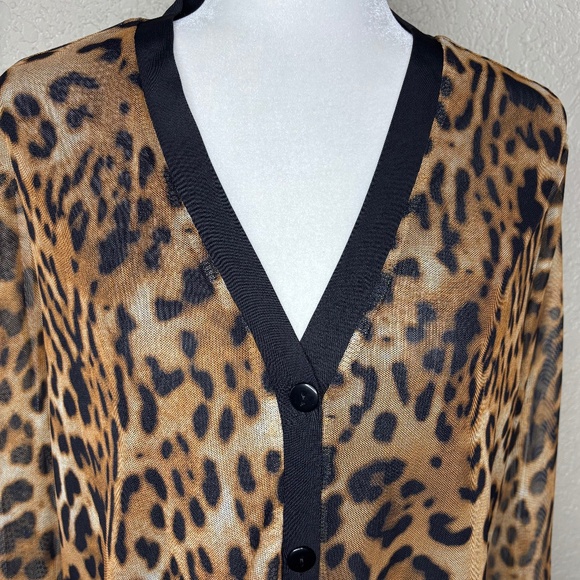 Chico's Size 3 Brown Black Leopard Animal Print Sheer Cardigan Women's Size XL - Picture 3 of 14